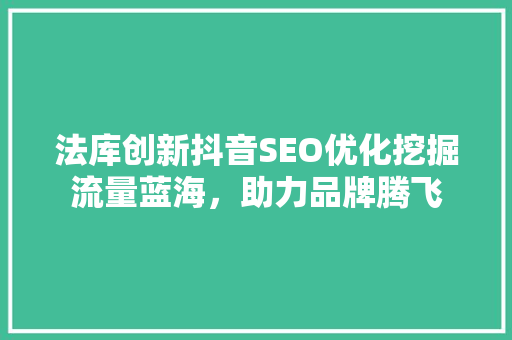 法库创新抖音SEO优化挖掘流量蓝海，助力品牌腾飞