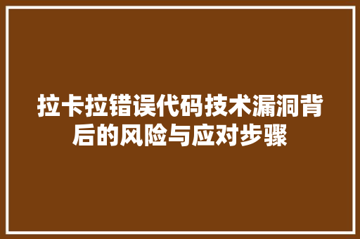 拉卡拉错误代码技术漏洞背后的风险与应对步骤