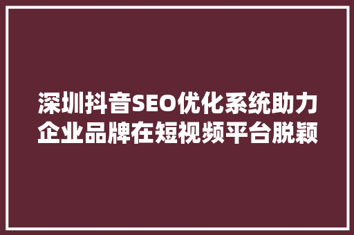 深圳抖音SEO优化系统助力企业品牌在短视频平台脱颖而出