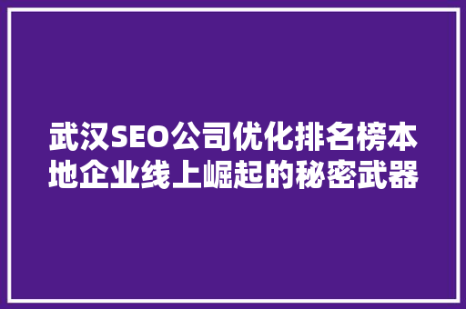 武汉SEO公司优化排名榜本地企业线上崛起的秘密武器
