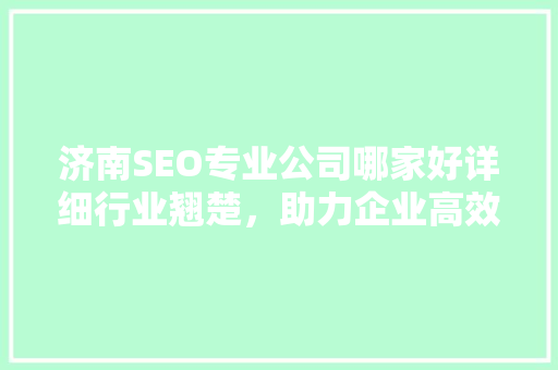 济南SEO专业公司哪家好详细行业翘楚，助力企业高效提升排名