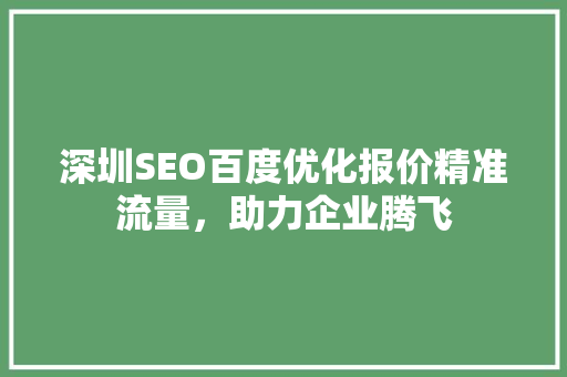 深圳SEO百度优化报价精准流量，助力企业腾飞