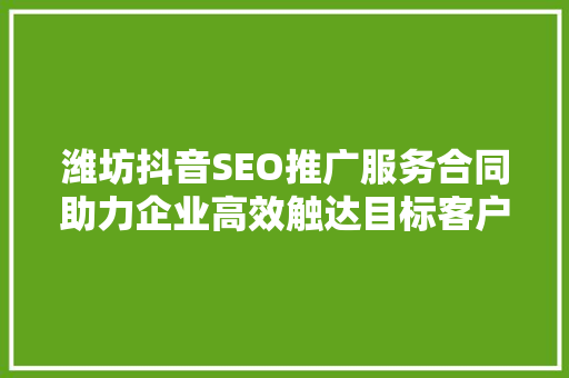 潍坊抖音SEO推广服务合同助力企业高效触达目标客户