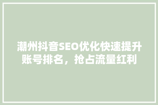 潮州抖音SEO优化快速提升账号排名，抢占流量红利