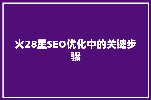 火28星SEO优化中的关键步骤