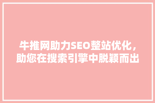 牛推网助力SEO整站优化，助您在搜索引擎中脱颖而出