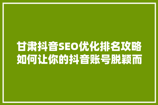 甘肃抖音SEO优化排名攻略如何让你的抖音账号脱颖而出