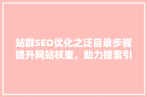 站群SEO优化之泛目录步骤提升网站权重，助力搜索引擎排名