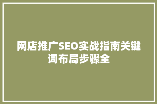 网店推广SEO实战指南关键词布局步骤全