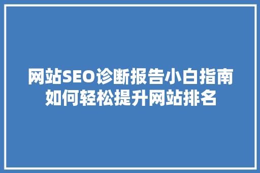 网站SEO诊断报告小白指南如何轻松提升网站排名