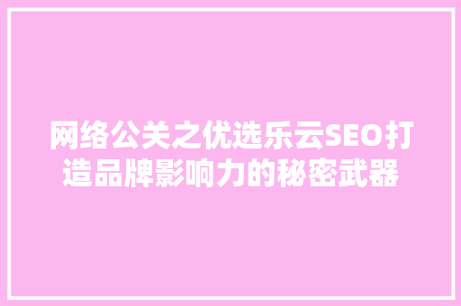 网络公关之优选乐云SEO打造品牌影响力的秘密武器
