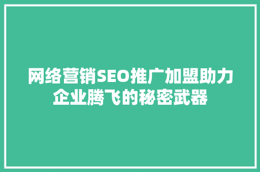 网络营销SEO推广加盟助力企业腾飞的秘密武器