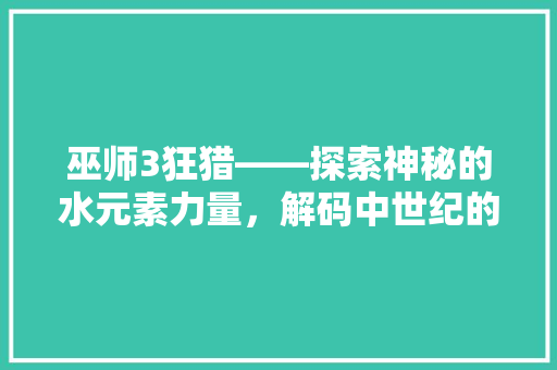 巫师3狂猎——探索神秘的水元素力量，解码中世纪的魔法世界