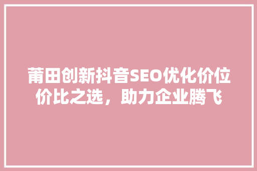 莆田创新抖音SEO优化价位价比之选，助力企业腾飞