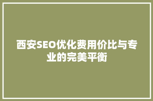 西安SEO优化费用价比与专业的完美平衡
