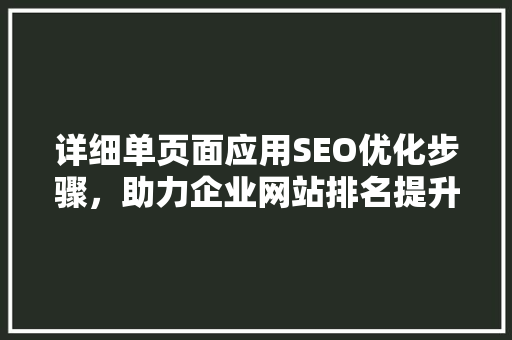 详细单页面应用SEO优化步骤，助力企业网站排名提升