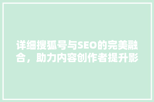 详细搜狐号与SEO的完美融合，助力内容创作者提升影响力