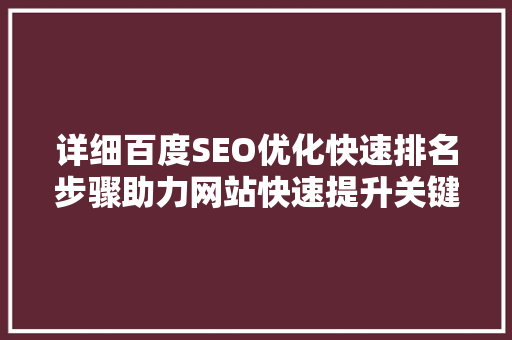 详细百度SEO优化快速排名步骤助力网站快速提升关键词排名