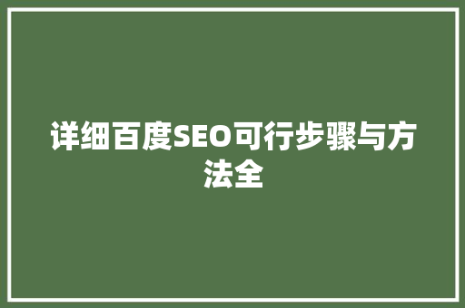 详细百度SEO可行步骤与方法全