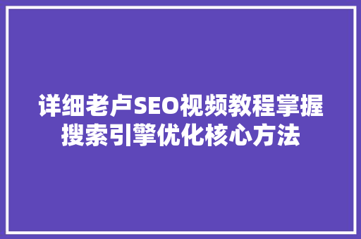 详细老卢SEO视频教程掌握搜索引擎优化核心方法