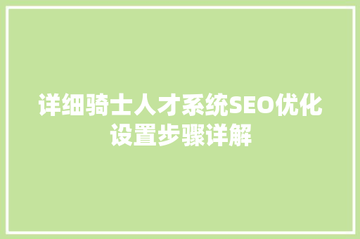 详细骑士人才系统SEO优化设置步骤详解