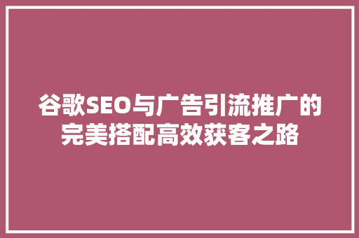 谷歌SEO与广告引流推广的完美搭配高效获客之路