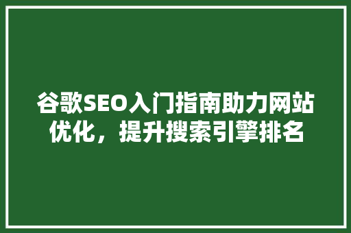 谷歌SEO入门指南助力网站优化，提升搜索引擎排名