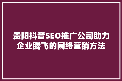 贵阳抖音SEO推广公司助力企业腾飞的网络营销方法