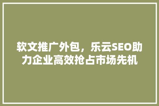 软文推广外包，乐云SEO助力企业高效抢占市场先机