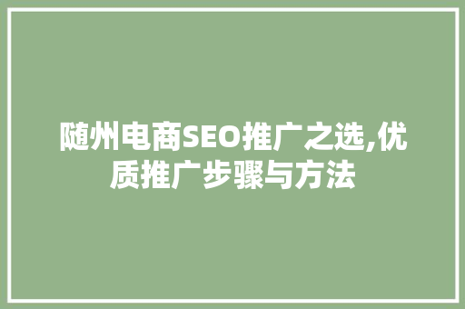 随州电商SEO推广之选,优质推广步骤与方法