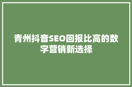 青州抖音SEO回报比高的数字营销新选择