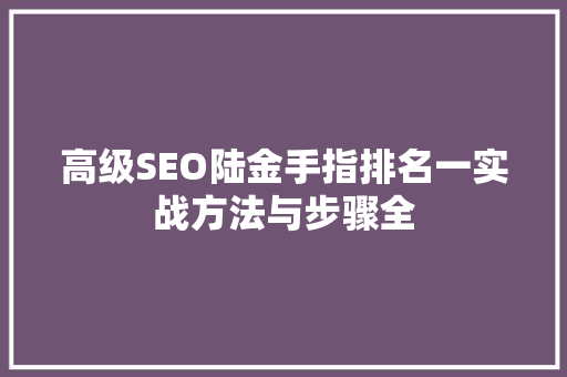高级SEO陆金手指排名一实战方法与步骤全
