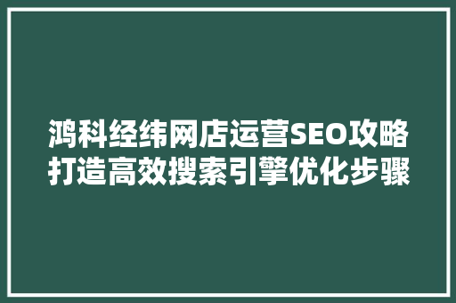 鸿科经纬网店运营SEO攻略打造高效搜索引擎优化步骤