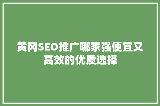 黄冈SEO推广哪家强便宜又高效的优质选择