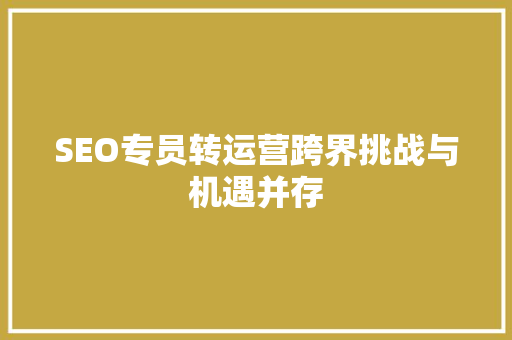 SEO专员转运营跨界挑战与机遇并存