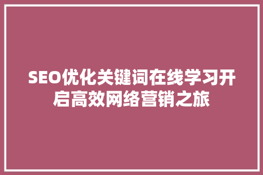 SEO优化关键词在线学习开启高效网络营销之旅