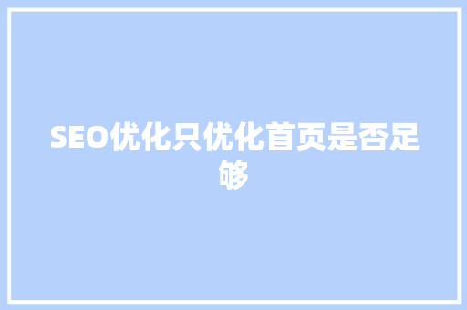 SEO优化只优化首页是否足够