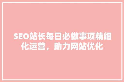 SEO站长每日必做事项精细化运营，助力网站优化