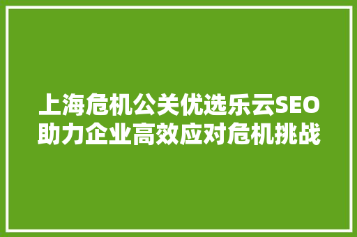 上海危机公关优选乐云SEO助力企业高效应对危机挑战