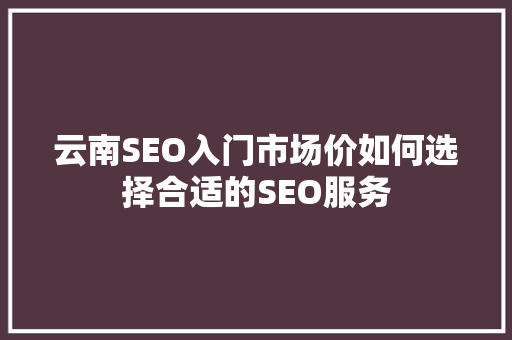 云南SEO入门市场价如何选择合适的SEO服务  第1张