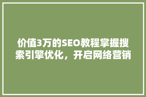价值3万的SEO教程掌握搜索引擎优化，开启网络营销新篇章