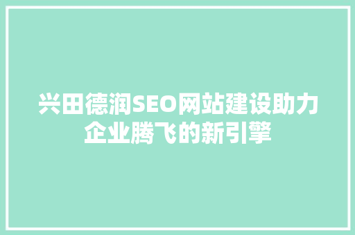 兴田德润SEO网站建设助力企业腾飞的新引擎