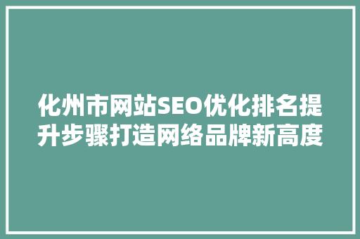 化州市网站SEO优化排名提升步骤打造网络品牌新高度