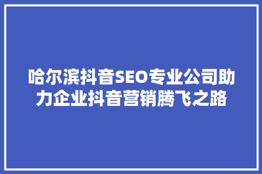 哈尔滨抖音SEO专业公司助力企业抖音营销腾飞之路