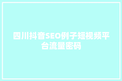 四川抖音SEO例子短视频平台流量密码