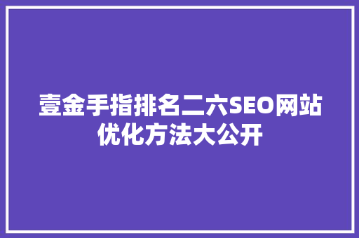 壹金手指排名二六SEO网站优化方法大公开
