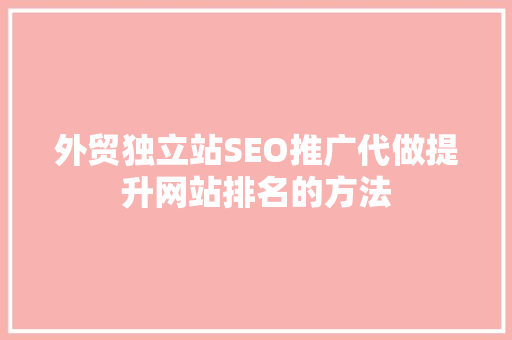 外贸独立站SEO推广代做提升网站排名的方法