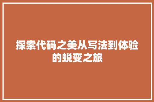 探索代码之美从写法到体验的蜕变之旅
