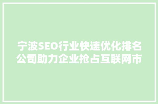 宁波SEO行业快速优化排名公司助力企业抢占互联网市场先机