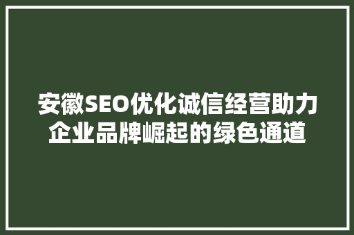 安徽SEO优化诚信经营助力企业品牌崛起的绿色通道
